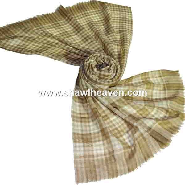beige small check tartan wrap in pure cashmere